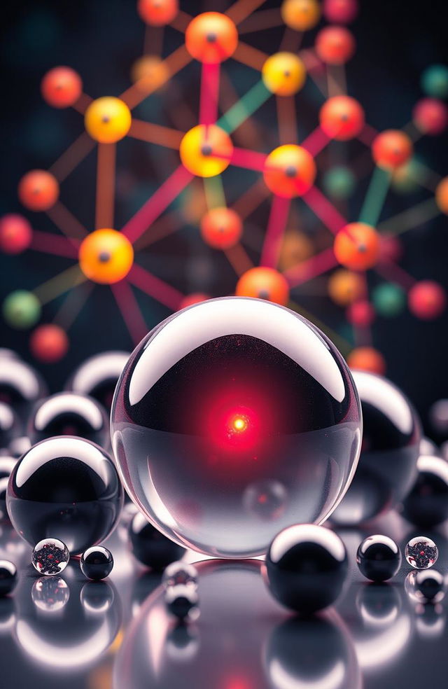 Spherical nanoparticles and carbon quantum dots with graphene structure, displayed in a highly detailed scientific illustration