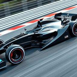 A futuristic Formula 1 race car prototype, showcasing sleek aerodynamic lines and advanced technology