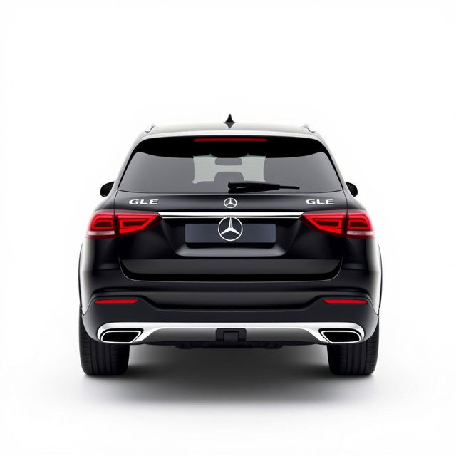 A sleek, totally black Mercedes GLE car viewed from the back, set against a completely white background