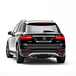 A sleek, totally black Mercedes GLE car viewed from the back, set against a completely white background