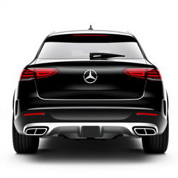 A sleek, totally black Mercedes GLE car viewed from the back, set against a completely white background