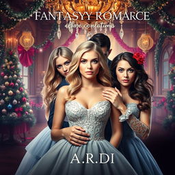 A captivating book cover for a fantasy romance featuring a blonde woman, a brunette woman, and a man
