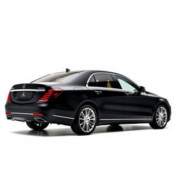 A striking, totally black Mercedes Maybach viewed from the side, set against a completely white background