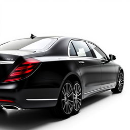 A striking, totally black Mercedes Maybach viewed from the side, set against a completely white background