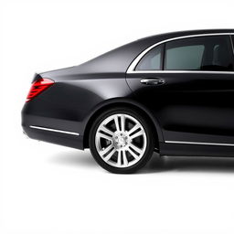 A luxurious black Mercedes Maybach elegantly displayed against a completely white background, showcasing the side profile of the vehicle