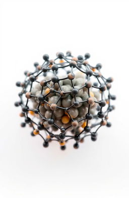 Nanoparticles of carbon with a graphene structure, filled with amorphous structures that form a larger crystalline network in the shape of a sphere