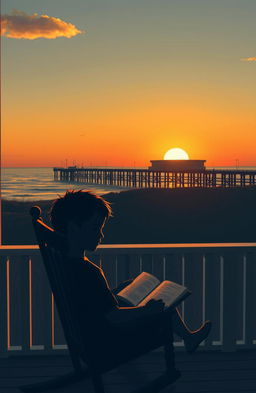 A soft landscape depicting Storm Pier under a clear sky and a warm sunset, symbolizing tranquility and nostalgia