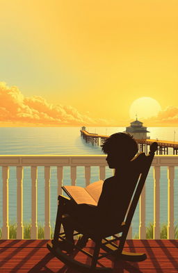 A soft landscape depicting Storm Pier under a clear sky and a warm sunset, symbolizing tranquility and nostalgia