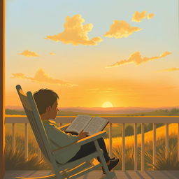 A soft landscape featuring a clear sky adorned with a warm sunset that symbolizes tranquility and nostalgia
