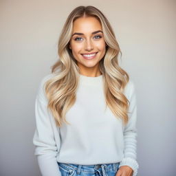 An attractive young woman aged 30-35 with natural beauty and light makeup, featuring a toned physique