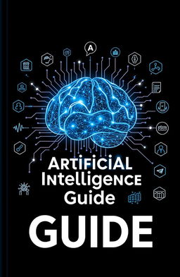 A detailed and engaging guidebook cover representing artificial intelligence