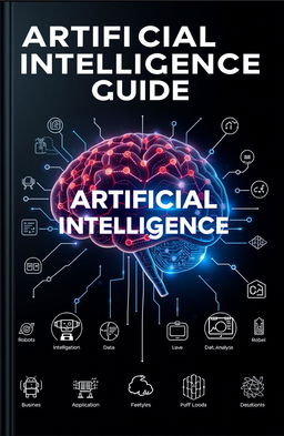 A detailed and engaging guidebook cover representing artificial intelligence