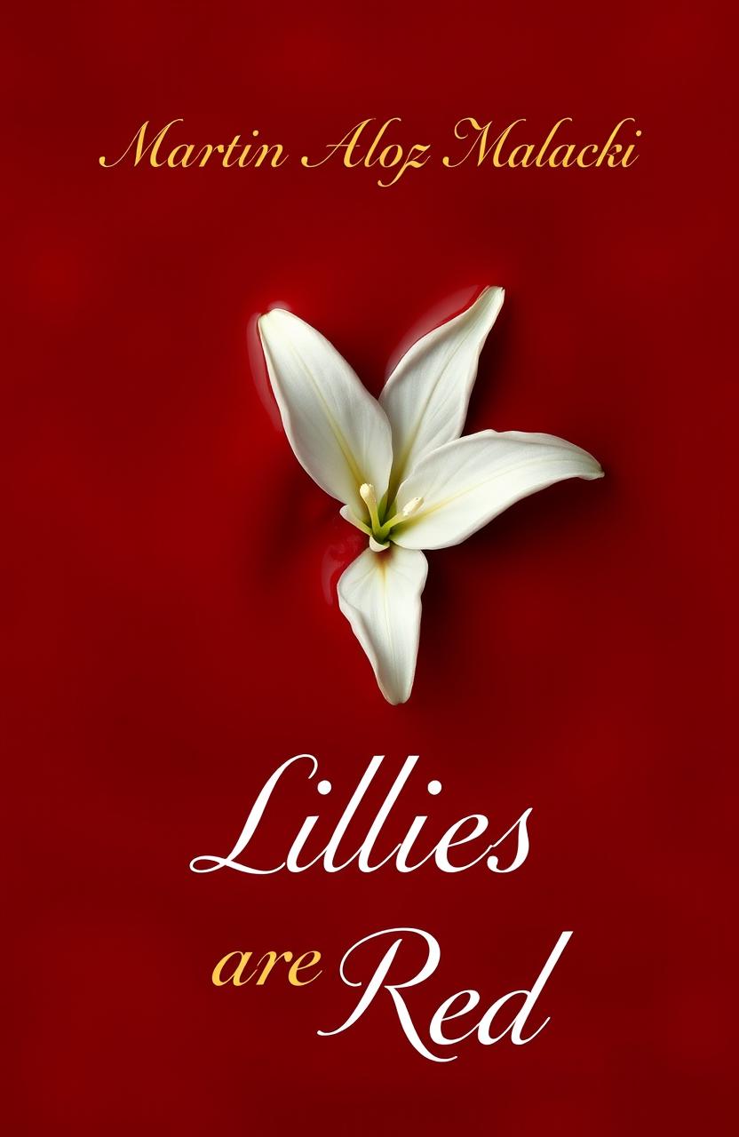 A stunning white lily flower floating elegantly in a pool of deep red blood