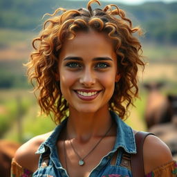 A captivating 37-year-old woman with burnt, textured hair, embodying a Brazilian country appearance