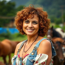 A captivating 37-year-old woman with burnt, textured hair, embodying a Brazilian country appearance