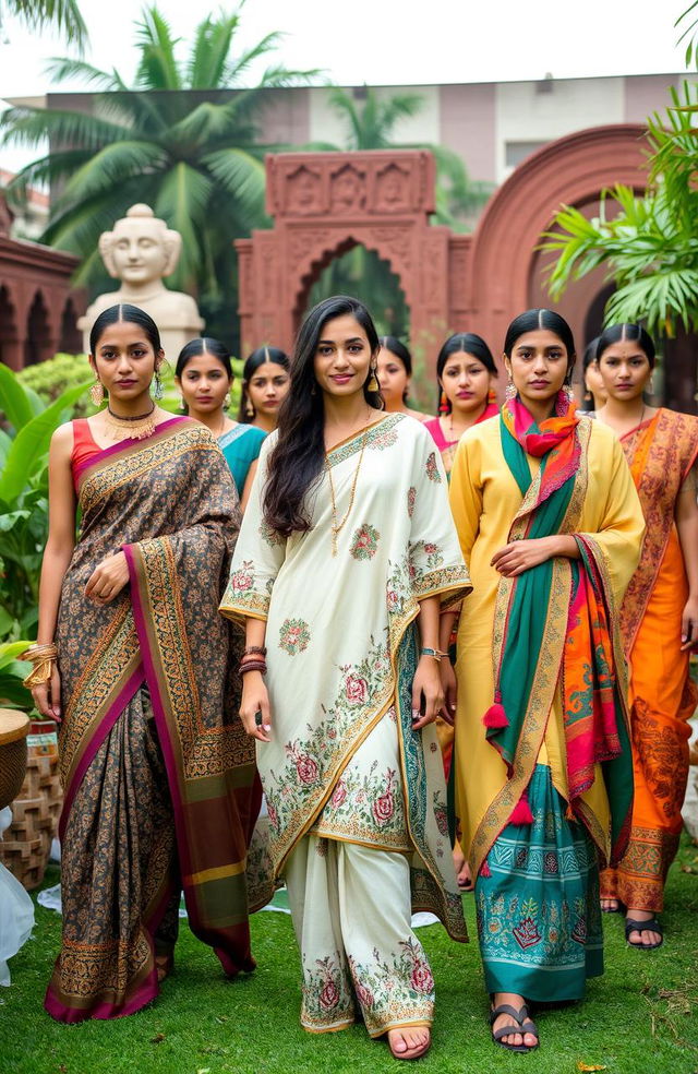 A vibrant fashion collection inspired by Santiniketan, showcasing a blend of traditional Bengali attire and contemporary styles