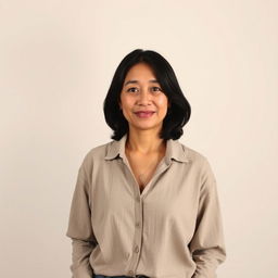 A simple Colombian woman, 40 years old, featuring dark hair and dressed in modest, unassumingly stylish clothing that reflects her down-to-earth nature