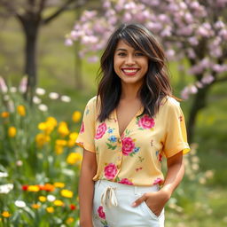 A vibrant 35-year-old woman with shaggy hair, showcasing a beautiful Latina appearance