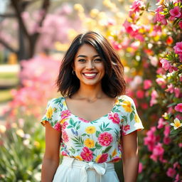 A vibrant 35-year-old woman with shaggy hair, showcasing a beautiful Latina appearance