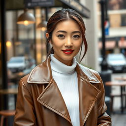 A 33-year-old woman with Asian features, showcasing a neat hairstyle and fair skin