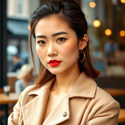 A 33-year-old woman with Asian features, showcasing a neat hairstyle and fair skin