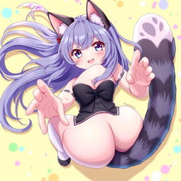 A stunning portrayal of Neco-Arc, an anime cat girl character with voluptuous curves and a large backside, playfully engaging with the viewer