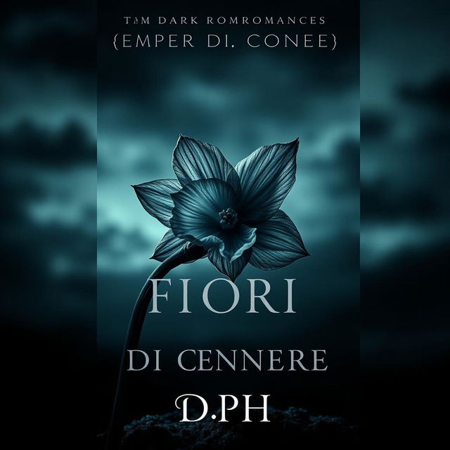 A dark and captivating book cover for a MM dark romance titled 'FIORI DI CENERE' by DPH