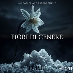 A dark and captivating book cover for a MM dark romance titled 'FIORI DI CENERE' by DPH