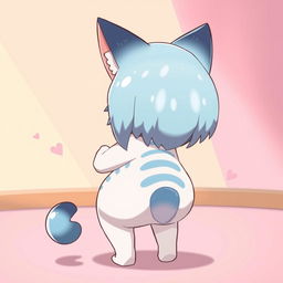 A captivating and playful portrayal of Neco-Arc, a chibi catgirl character from the Tsukihime universe, with an exaggeratedly large and attractive backside
