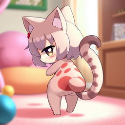 A captivating and playful portrayal of Neco-Arc, a chibi catgirl character from the Tsukihime universe, with an exaggeratedly large and attractive backside