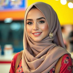 A glamorous hot girl wearing a stylish hijab, showcasing her beautiful features and confident demeanor