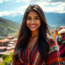 A stunning Peruvian woman in her early twenties, showcasing her natural beauty and confidence