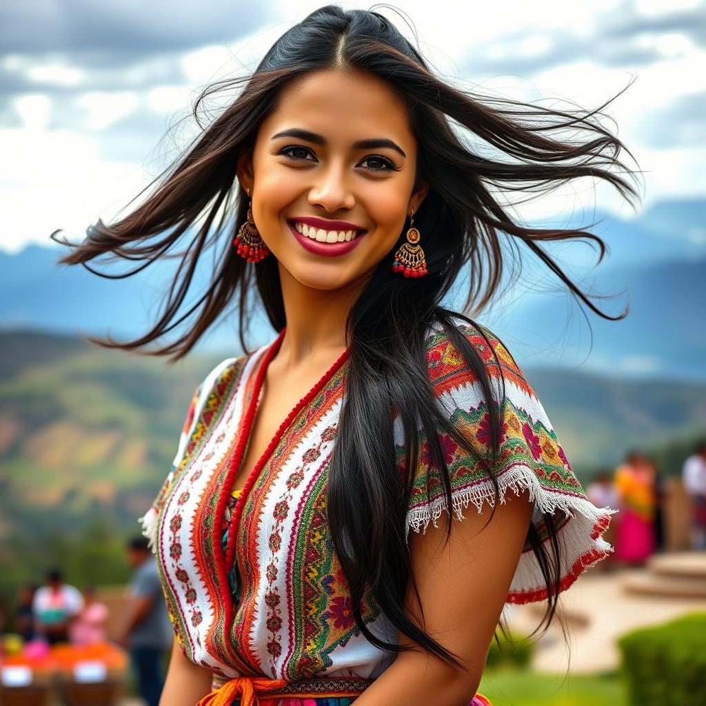 A stunning Peruvian woman in her early twenties, showcasing her natural beauty and confidence