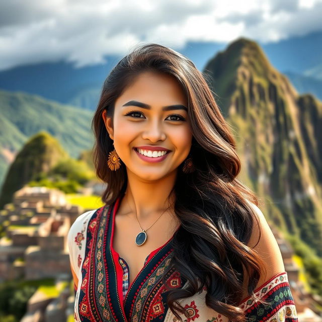 A beautiful Peruvian woman aged 22, radiating confidence and charm