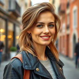 A 30-year-old woman with a blend of European features, showcasing Scandinavian, Slavic, and Mediterranean characteristics
