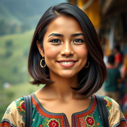 A realistic portrait of a 22-year-old Peruvian woman, characterized by her natural beauty and grace