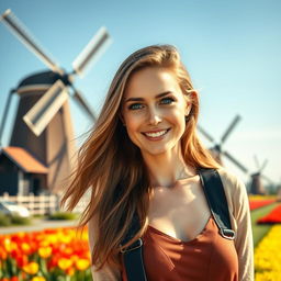 A stunning 30-year-old woman with features that would appeal to a Dutch aesthetic, embodying a blend of Northern European charm