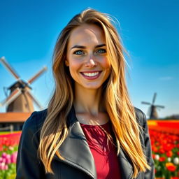 A stunning 30-year-old woman with features that would appeal to a Dutch aesthetic, embodying a blend of Northern European charm