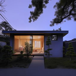 An industrially modern Japandi-style house, designed for a family with 4 children, incorporating elements of harmony, minimalism, and functionality.