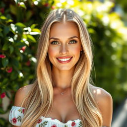 A stunning 35-year-old European woman with a captivating blend of Scandinavian, Slavic, and Mediterranean features