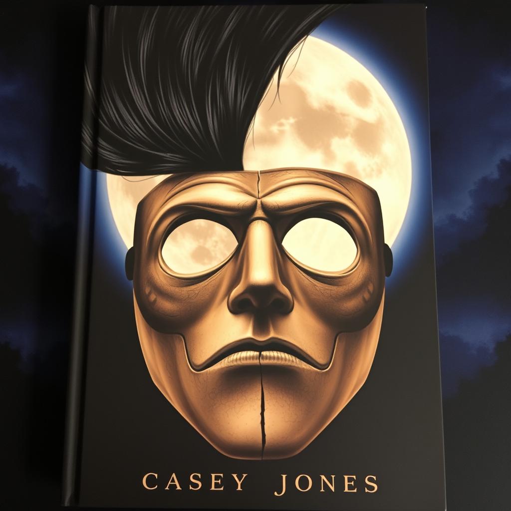 A book cover featuring a broken Casey Jones mask with a distinct crack at the chin, set against a beautifully illuminated moon that fills the background with a mystical glow