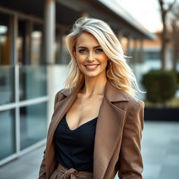 A stunning 40-year-old woman with a captivating blend of European features that reflect Scandinavian, Slavic, and Mediterranean traits