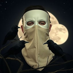 A man wearing an off-white mask that covers his face down to the chin, revealing only his mouth