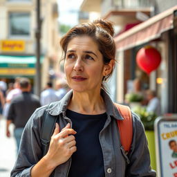 A realistic photo taken with an iPhone 13 Pro of an intelligent 37-year-old woman of Ashkenazi Jewish descent, dressed in casual clothing
