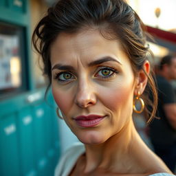 A realistic photo taken with an iPhone 14 Pro of a 34-year-old Eastern European Jewish woman, featuring defined facial features