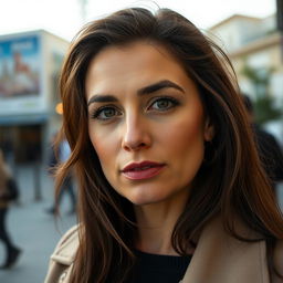 A realistic photo taken with an iPhone 14 Pro of a 34-year-old Eastern European Jewish woman, featuring defined facial features