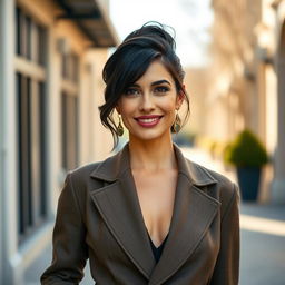 A striking 35-year-old woman with a beautiful blend of European features, showcasing Scandinavian, Slavic, and Mediterranean traits