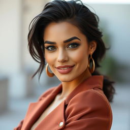 A striking 35-year-old woman with a captivating blend of European features, showcasing Scandinavian, Slavic, and Mediterranean traits