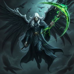 An edgy and handsome Shadar-Kai, a striking white elf with an alluringly pale complexion