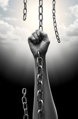 A woman’s hand breaking free from heavy chains, symbolizing liberation from a painful past